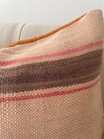 Pink Vintage Stripe Cushion with Orange Reverse