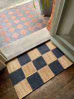 Navy Blue Checked Doormat