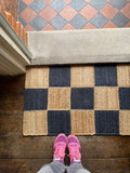 Navy Blue Checked Doormat