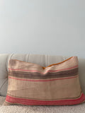 Pink Vintage Stripe Cushion with Orange Reverse