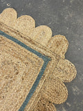Bespoke scalloped green rug 213cms square.