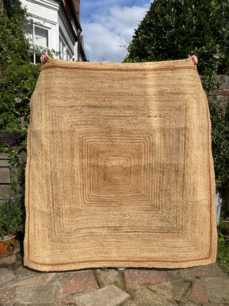 Square Jute Rug with Ochre Trim