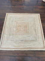 Square Jute Rug with Ochre Trim
