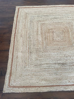 Square Jute Rug with Ochre Trim