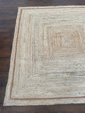 Square Jute Rug with Ochre Trim
