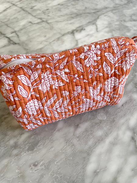 Orange Block Print Make Up Bag