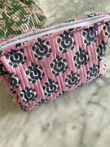Pink Block Print Make Up Bag