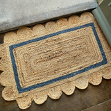 Blue Thick Stripe Scalloped Jute Doormat - Pre Order