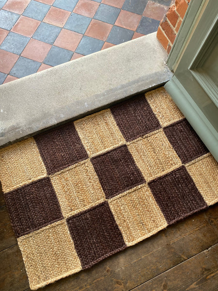 Brown Checked Jute Doormat