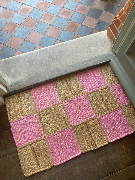 Pink Checked Jute Doormat